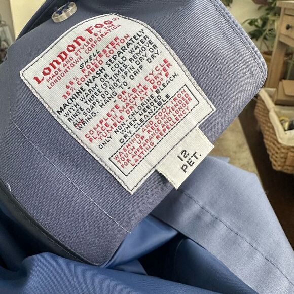 London Fog Blue Trench Coat 12 Petite - Picture 7 of 7